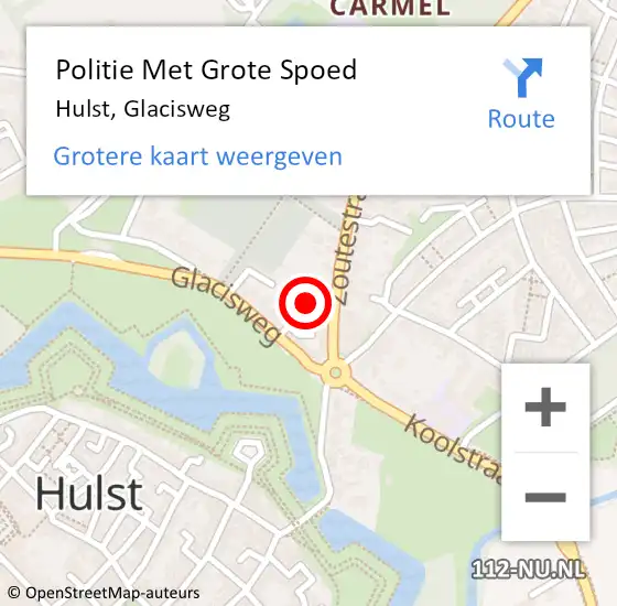 Locatie op kaart van de 112 melding: Politie Met Grote Spoed Naar Hulst, Glacisweg op 27 juni 2023 13:09