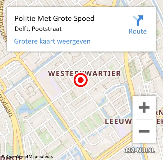 Locatie op kaart van de 112 melding: Politie Met Grote Spoed Naar Delft, Pootstraat op 27 juni 2023 13:11