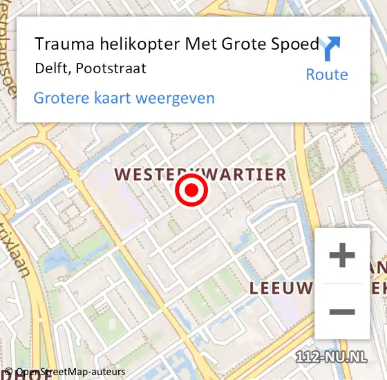 Locatie op kaart van de 112 melding: Trauma helikopter Met Grote Spoed Naar Delft, Pootstraat op 27 juni 2023 13:13