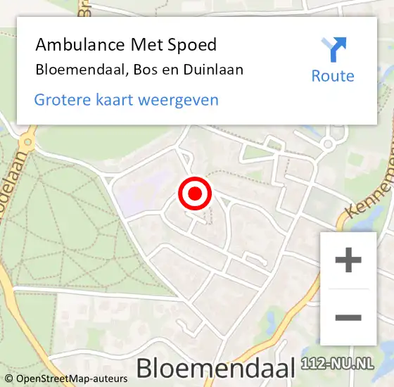 Locatie op kaart van de 112 melding: Ambulance Met Spoed Naar Bloemendaal, Bos en Duinlaan op 27 juni 2023 13:14