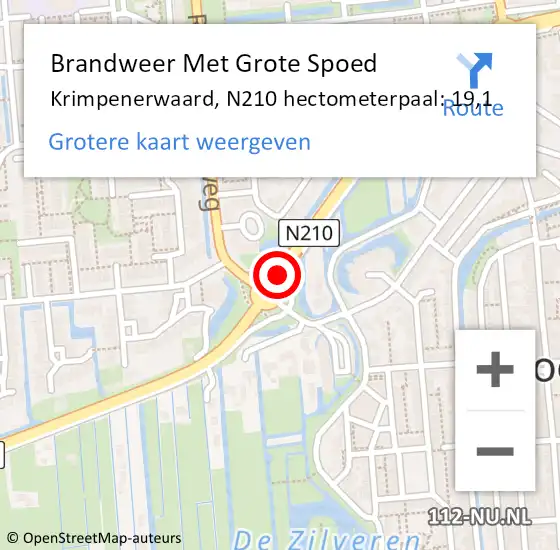 Locatie op kaart van de 112 melding: Brandweer Met Grote Spoed Naar Krimpenerwaard, N210 hectometerpaal: 19,1 op 27 juni 2023 13:17