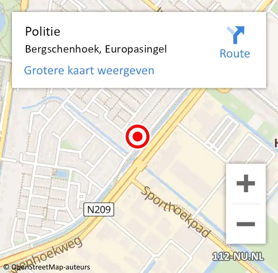 Locatie op kaart van de 112 melding: Politie Bergschenhoek, Europasingel op 27 juni 2023 13:48