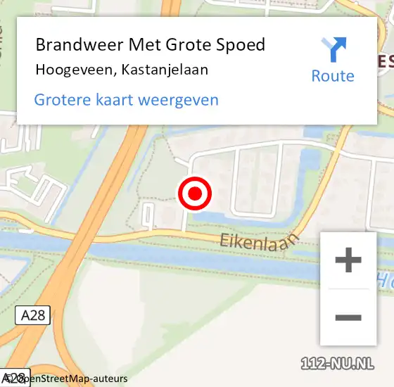 Locatie op kaart van de 112 melding: Brandweer Met Grote Spoed Naar Hoogeveen, Kastanjelaan op 27 juni 2023 13:53