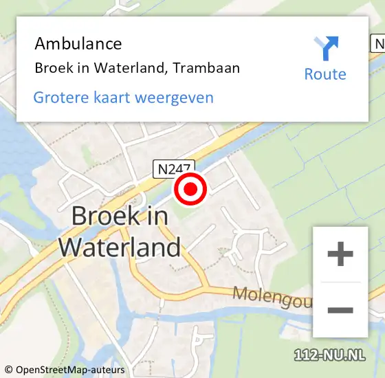 Locatie op kaart van de 112 melding: Ambulance Broek in Waterland, Trambaan op 27 juni 2023 14:00