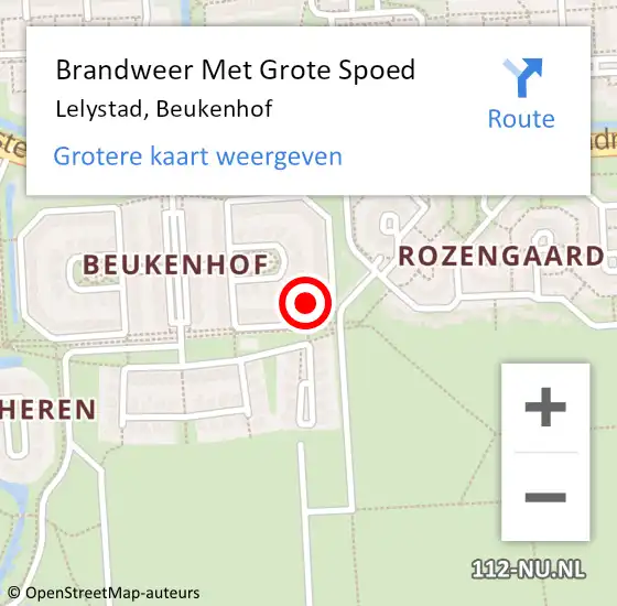 Locatie op kaart van de 112 melding: Brandweer Met Grote Spoed Naar Lelystad, Beukenhof op 27 juni 2023 14:13