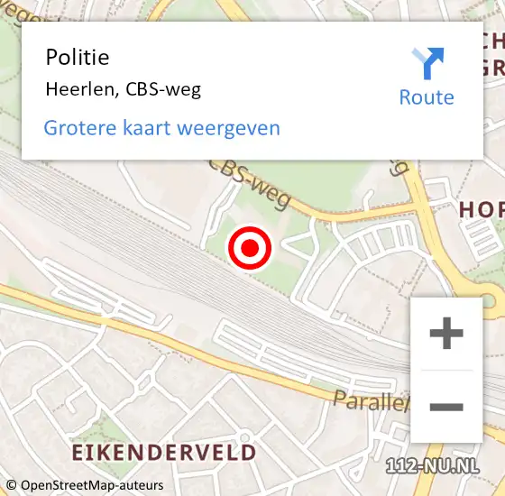 Locatie op kaart van de 112 melding: Politie Heerlen, CBS-weg op 27 juni 2023 14:17