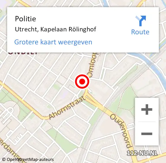 Locatie op kaart van de 112 melding: Politie Utrecht, Kapelaan Rölinghof op 27 juni 2023 14:18