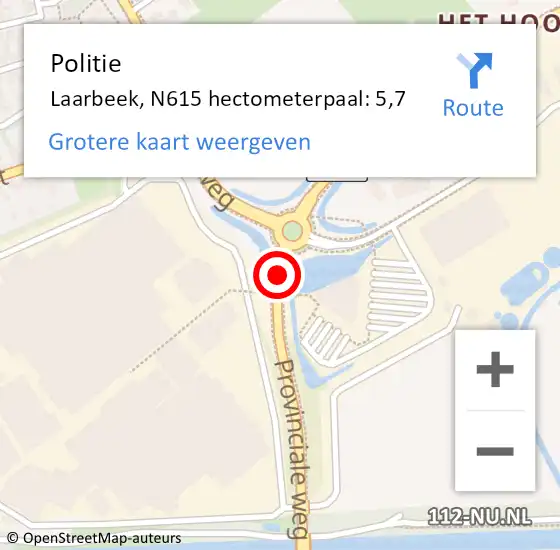 Locatie op kaart van de 112 melding: Politie Laarbeek, N615 hectometerpaal: 5,7 op 27 juni 2023 14:29