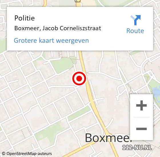 Locatie op kaart van de 112 melding: Politie Boxmeer, Jacob Corneliszstraat op 27 juni 2023 14:37