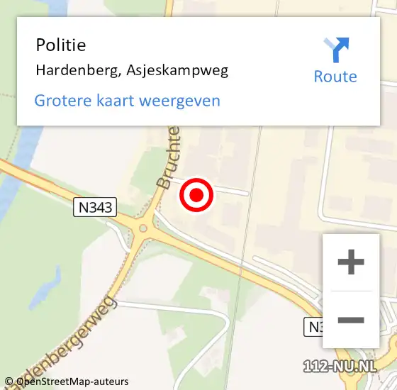 Locatie op kaart van de 112 melding: Politie Hardenberg, Asjeskampweg op 27 juni 2023 15:29