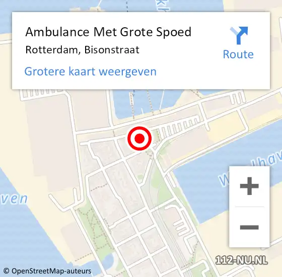 Locatie op kaart van de 112 melding: Ambulance Met Grote Spoed Naar Rotterdam, Bisonstraat op 27 juni 2023 15:35