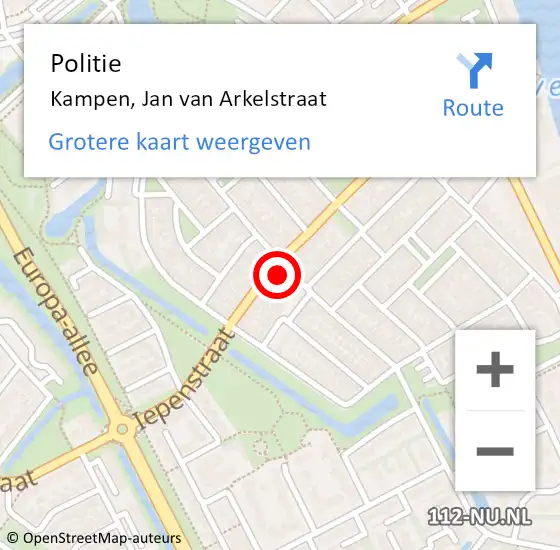 Locatie op kaart van de 112 melding: Politie Kampen, Jan van Arkelstraat op 27 juni 2023 15:42