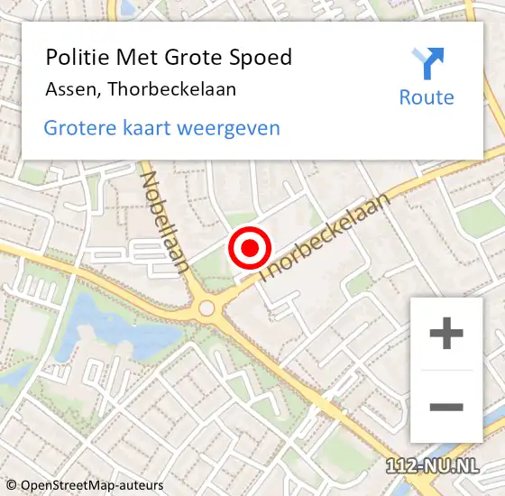 Locatie op kaart van de 112 melding: Politie Met Grote Spoed Naar Assen, Thorbeckelaan op 27 juni 2023 15:45