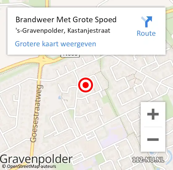 Locatie op kaart van de 112 melding: Brandweer Met Grote Spoed Naar 's-Gravenpolder, Kastanjestraat op 30 augustus 2014 15:47