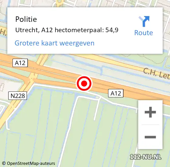 Locatie op kaart van de 112 melding: Politie Utrecht, A12 hectometerpaal: 54,9 op 27 juni 2023 15:48