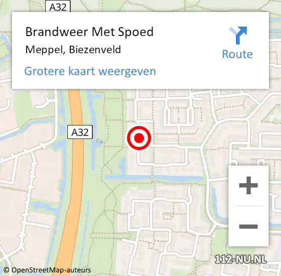 Locatie op kaart van de 112 melding: Brandweer Met Spoed Naar Meppel, Biezenveld op 27 juni 2023 16:08