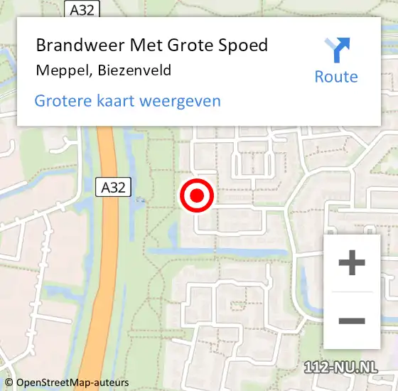 Locatie op kaart van de 112 melding: Brandweer Met Grote Spoed Naar Meppel, Biezenveld op 27 juni 2023 16:17