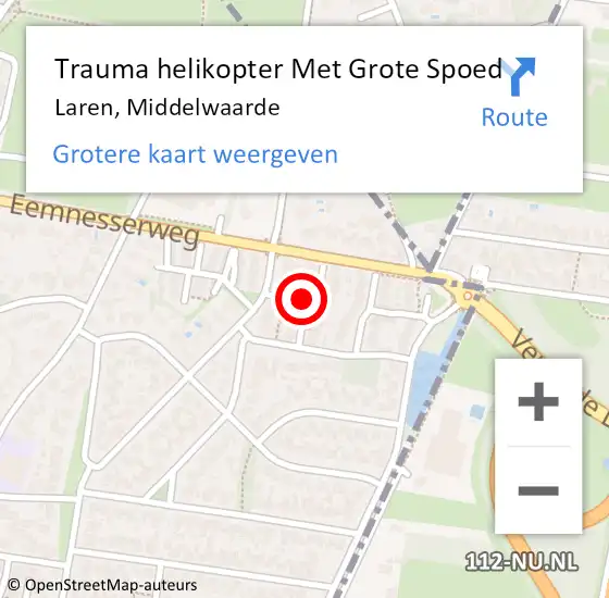 Locatie op kaart van de 112 melding: Trauma helikopter Met Grote Spoed Naar Laren, Middelwaarde op 27 juni 2023 16:25