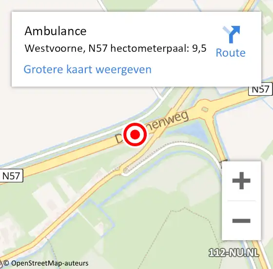 Locatie op kaart van de 112 melding: Ambulance Westvoorne, N57 hectometerpaal: 9,5 op 27 juni 2023 16:51