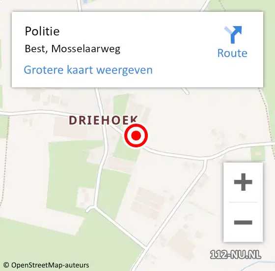 Locatie op kaart van de 112 melding: Politie Best, Mosselaarweg op 27 juni 2023 17:17