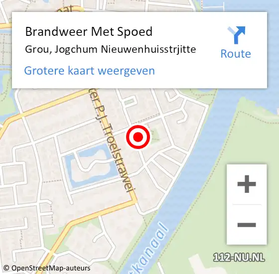 Locatie op kaart van de 112 melding: Brandweer Met Spoed Naar Grou, Jogchum Nieuwenhuisstrjitte op 27 juni 2023 17:25