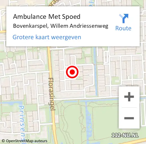 Locatie op kaart van de 112 melding: Ambulance Met Spoed Naar Bovenkarspel, Willem Andriessenweg op 27 juni 2023 17:43