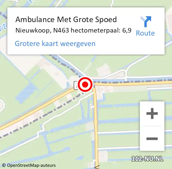 Locatie op kaart van de 112 melding: Ambulance Met Grote Spoed Naar Nieuwkoop, N463 hectometerpaal: 6,9 op 27 juni 2023 17:46