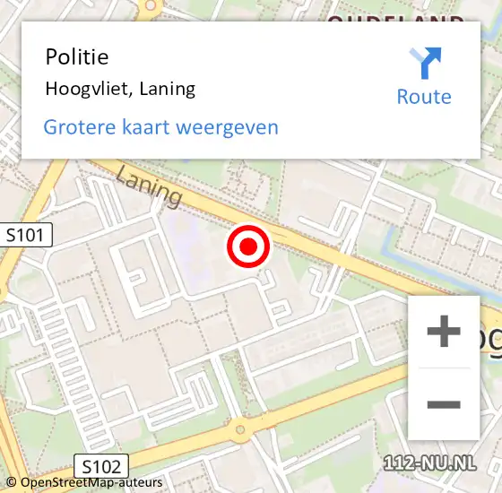 Locatie op kaart van de 112 melding: Politie Hoogvliet, Laning op 27 juni 2023 17:53