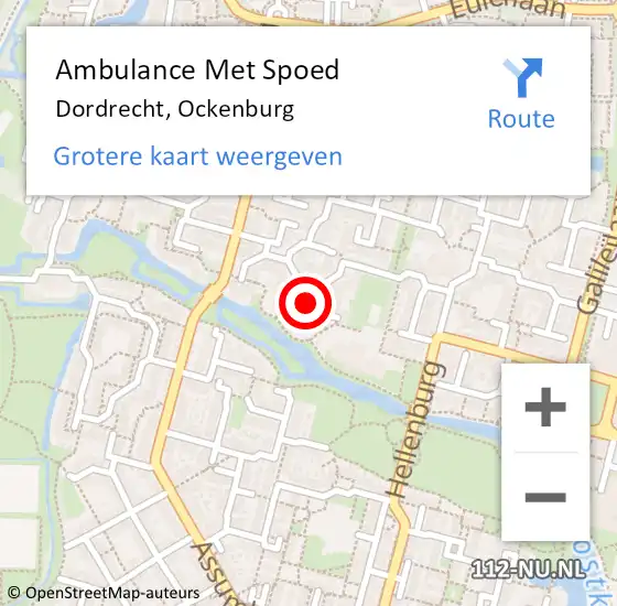 Locatie op kaart van de 112 melding: Ambulance Met Spoed Naar Dordrecht, Ockenburg op 27 juni 2023 18:16