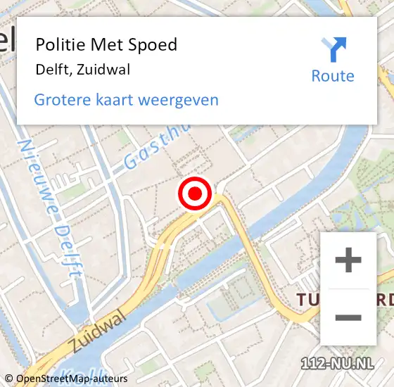 Locatie op kaart van de 112 melding: Politie Met Spoed Naar Delft, Zuidwal op 27 juni 2023 18:33