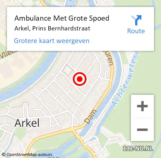 Locatie op kaart van de 112 melding: Ambulance Met Grote Spoed Naar Arkel, Prins Bernhardstraat op 27 juni 2023 18:45