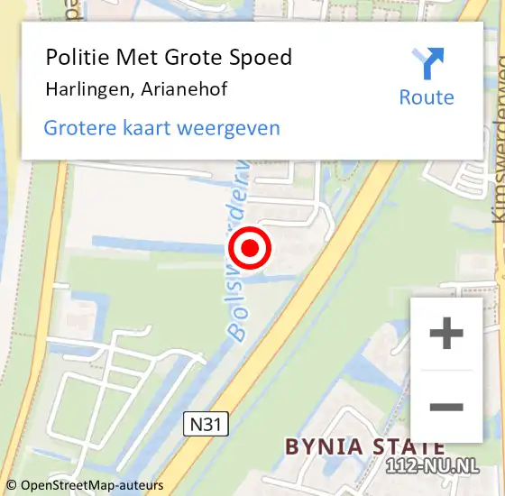 Locatie op kaart van de 112 melding: Politie Met Grote Spoed Naar Harlingen, Arianehof op 27 juni 2023 18:49