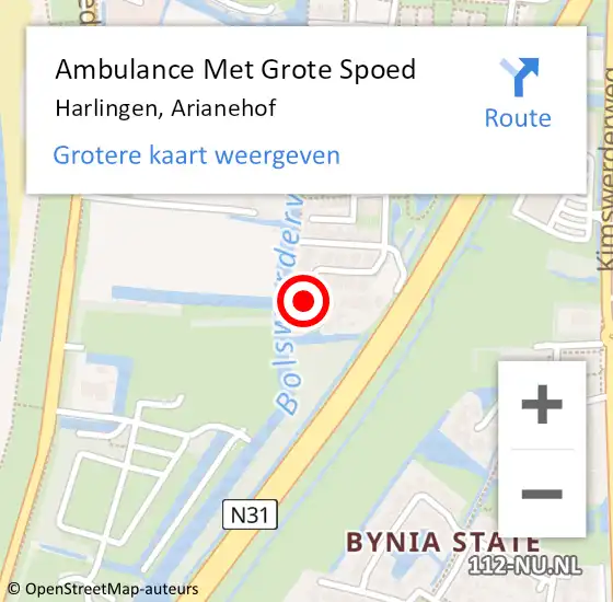 Locatie op kaart van de 112 melding: Ambulance Met Grote Spoed Naar Harlingen, Arianehof op 27 juni 2023 18:55