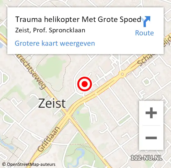 Locatie op kaart van de 112 melding: Trauma helikopter Met Grote Spoed Naar Zeist, Prof. Sproncklaan op 27 juni 2023 19:08