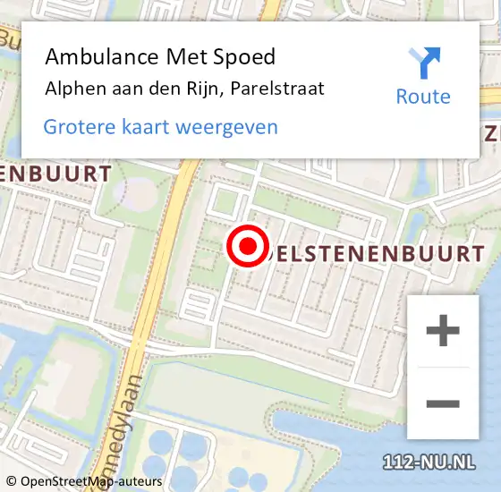 Locatie op kaart van de 112 melding: Ambulance Met Spoed Naar Alphen aan den Rijn, Parelstraat op 27 juni 2023 19:26