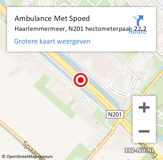 Locatie op kaart van de 112 melding: Ambulance Met Spoed Naar Haarlemmermeer, N201 hectometerpaal: 22,2 op 27 juni 2023 19:29