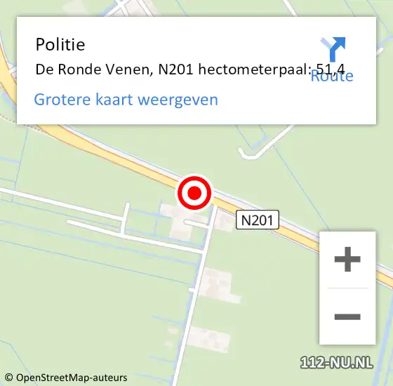 Locatie op kaart van de 112 melding: Politie De Ronde Venen, N201 hectometerpaal: 51,4 op 27 juni 2023 19:38