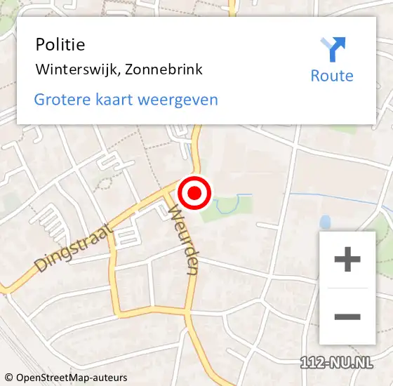 Locatie op kaart van de 112 melding: Politie Winterswijk, Zonnebrink op 27 juni 2023 19:54