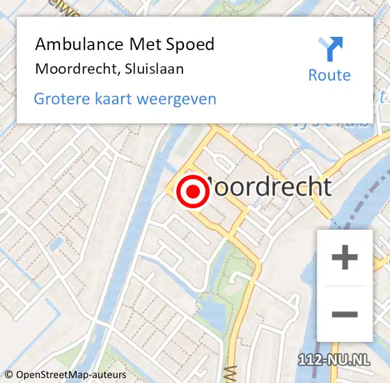 Locatie op kaart van de 112 melding: Ambulance Met Spoed Naar Moordrecht, Sluislaan op 27 juni 2023 20:00