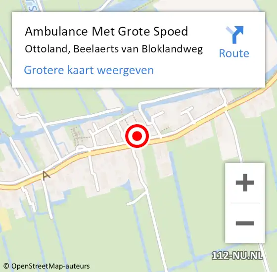 Locatie op kaart van de 112 melding: Ambulance Met Grote Spoed Naar Ottoland, Beelaerts van Bloklandweg op 27 juni 2023 20:11