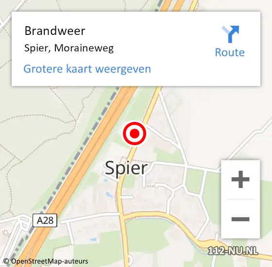 Locatie op kaart van de 112 melding: Brandweer Spier, Moraineweg op 30 augustus 2014 16:22