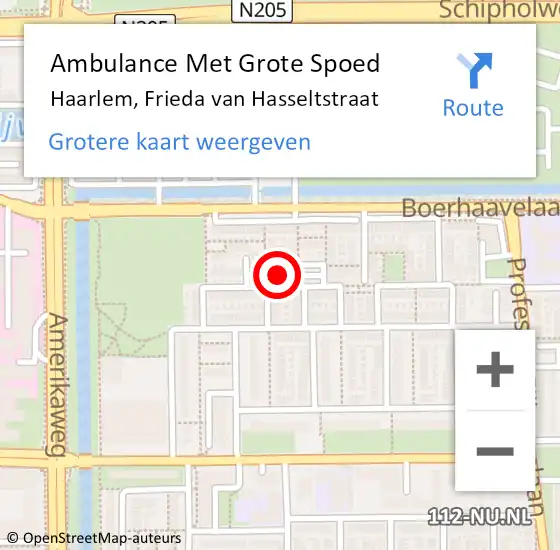 Locatie op kaart van de 112 melding: Ambulance Met Grote Spoed Naar Haarlem, Frieda van Hasseltstraat op 27 juni 2023 20:32