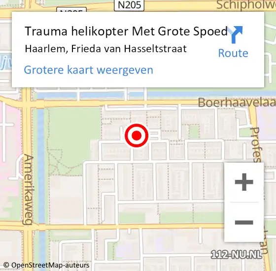 Locatie op kaart van de 112 melding: Trauma helikopter Met Grote Spoed Naar Haarlem, Frieda van Hasseltstraat op 27 juni 2023 20:35