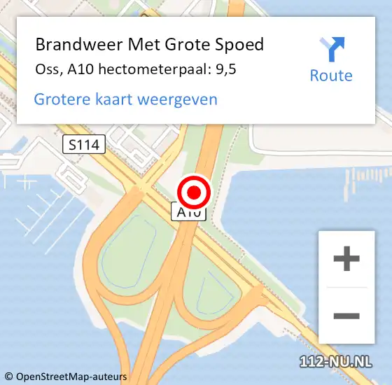 Locatie op kaart van de 112 melding: Brandweer Met Grote Spoed Naar Oss, A10 hectometerpaal: 9,5 op 27 juni 2023 20:38