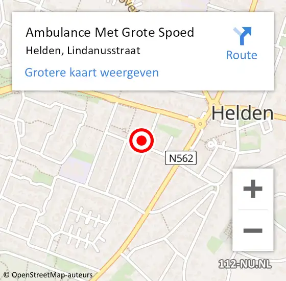 Locatie op kaart van de 112 melding: Ambulance Met Grote Spoed Naar Helden, Lindanusstraat op 30 augustus 2014 16:26