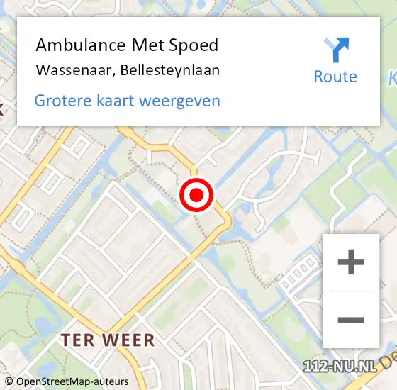 Locatie op kaart van de 112 melding: Ambulance Met Spoed Naar Wassenaar, Bellesteynlaan op 27 juni 2023 21:25