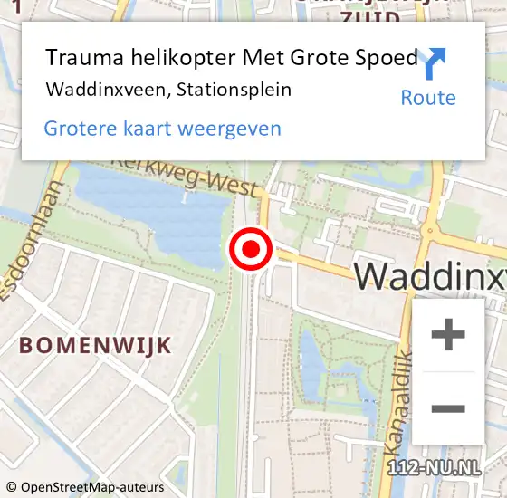 Locatie op kaart van de 112 melding: Trauma helikopter Met Grote Spoed Naar Waddinxveen, Stationsplein op 27 juni 2023 21:47