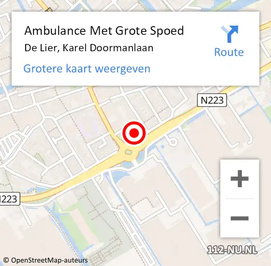 Locatie op kaart van de 112 melding: Ambulance Met Grote Spoed Naar De Lier, Karel Doormanlaan op 27 juni 2023 21:57