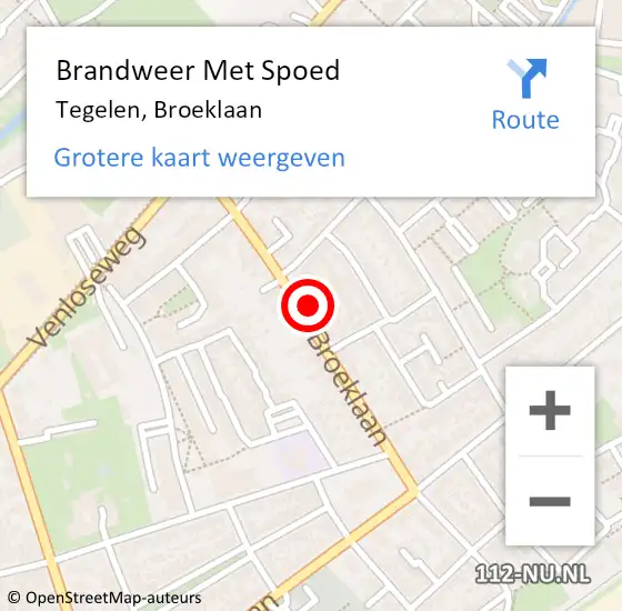 Locatie op kaart van de 112 melding: Brandweer Met Spoed Naar Tegelen, Broeklaan op 27 juni 2023 22:00