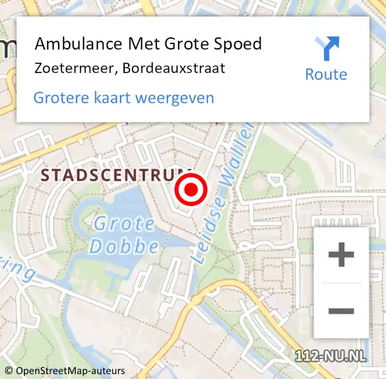 Locatie op kaart van de 112 melding: Ambulance Met Grote Spoed Naar Zoetermeer, Bordeauxstraat op 27 juni 2023 22:50